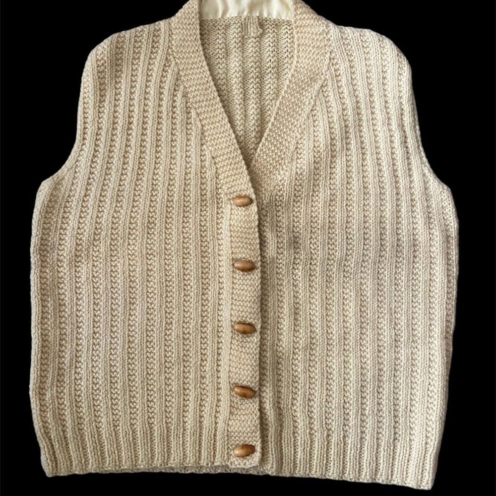 Handmade unisex thick sweater vest with wood toggle button front grandpa style